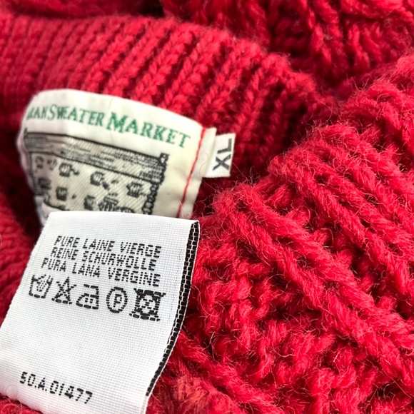 Aran Sweater Market Sweater Wool Red Cable Knit (XL KIDS) - Picture 6 of 8